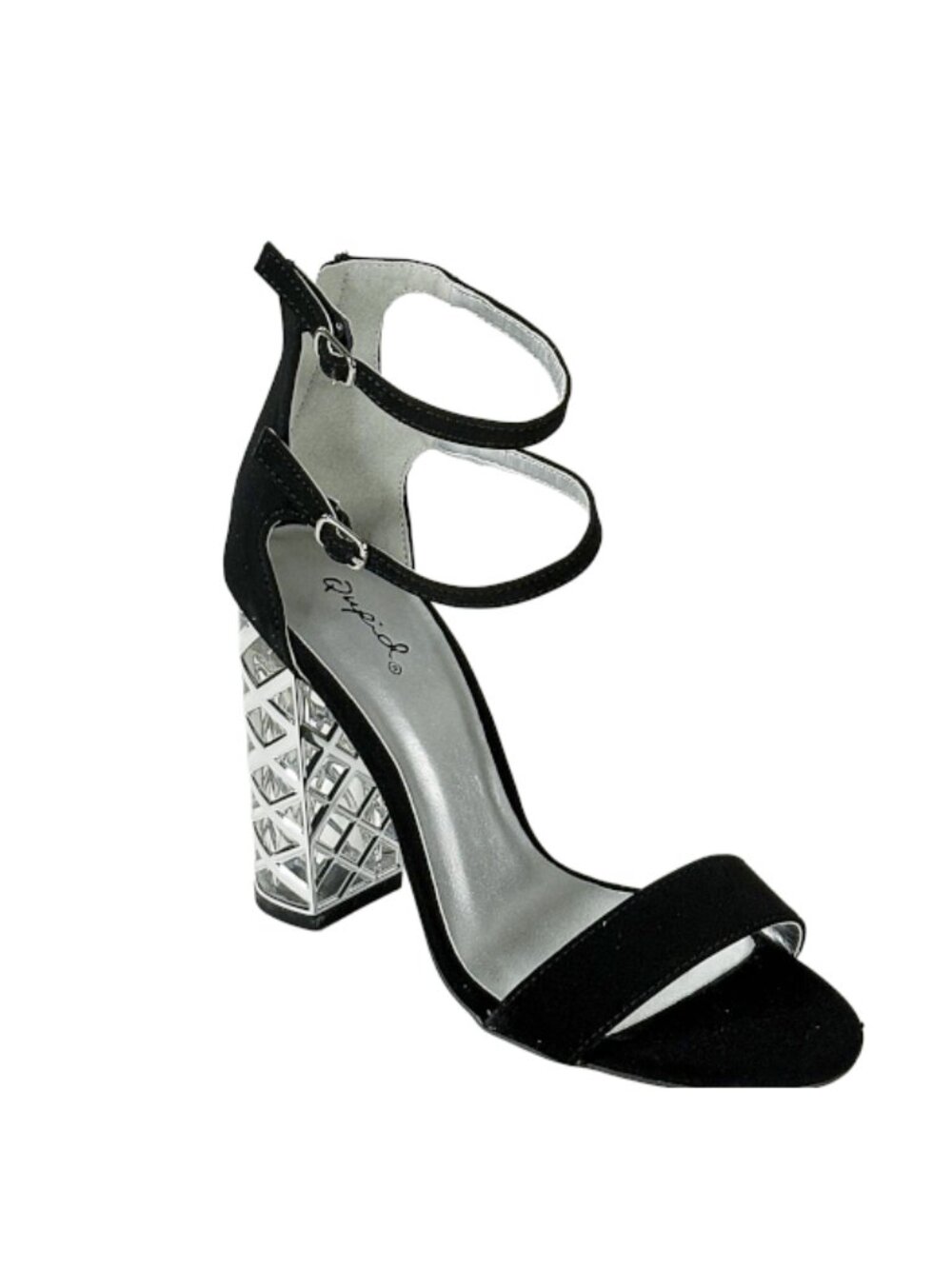 Qupid Adeline-02 Black Nu Pu Clear Lucite Block Heel Sandals